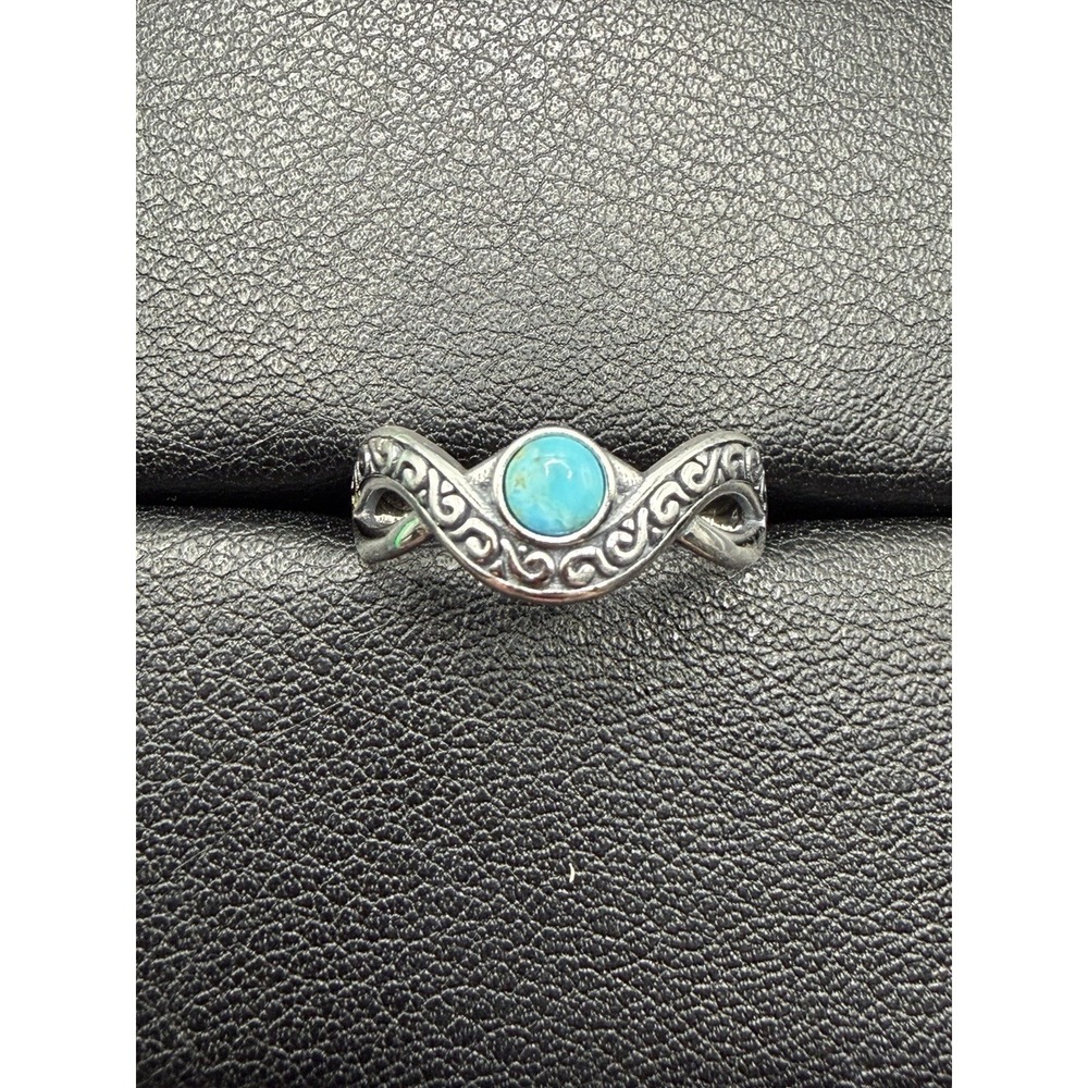 New Condition Sterling Silver Turquoise Tribal Wave Ring Size 7 J16